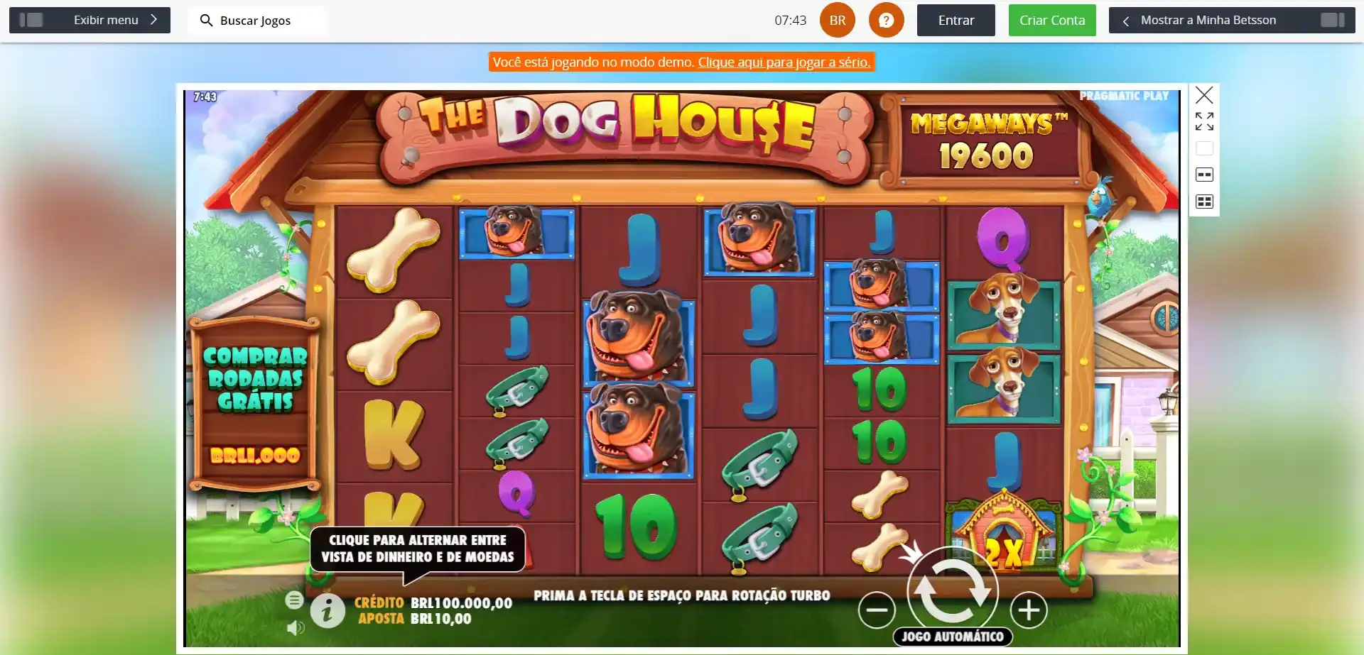 Versão demostração do jogo de caça-níquel do The Dog House na Betsson